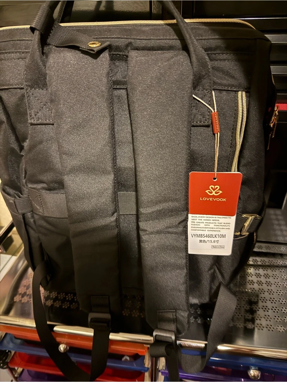 Luvouch Black Backpack Tote with Gold Hardware